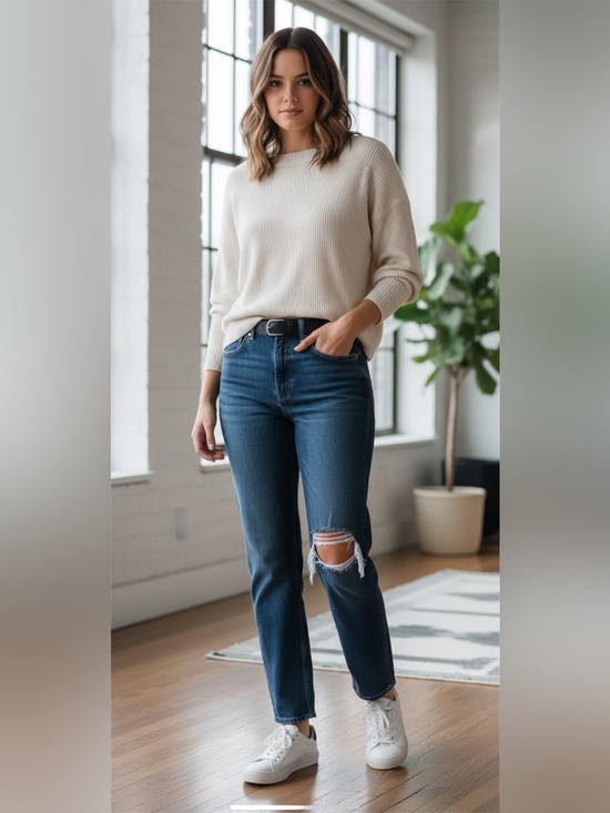 Etica Denim - Etica Dark Blue Straight Leg Jeans Distressed Detail